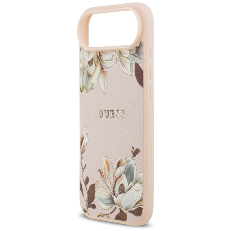 Husa iPhone 17 Air Guess Grained Flowers MagSafe, roz, GUHMP17MPGNMPLMP