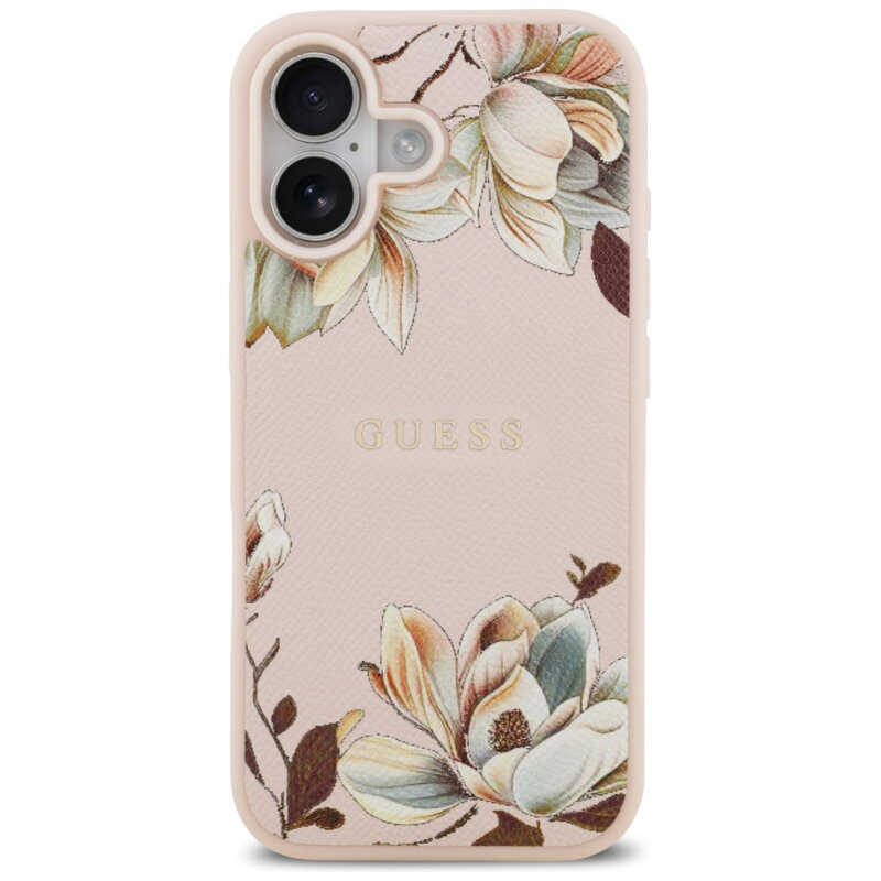Husa iPhone 17 Guess Grained Flowers MagSafe, roz, GUHMP17SPGNMPLMP