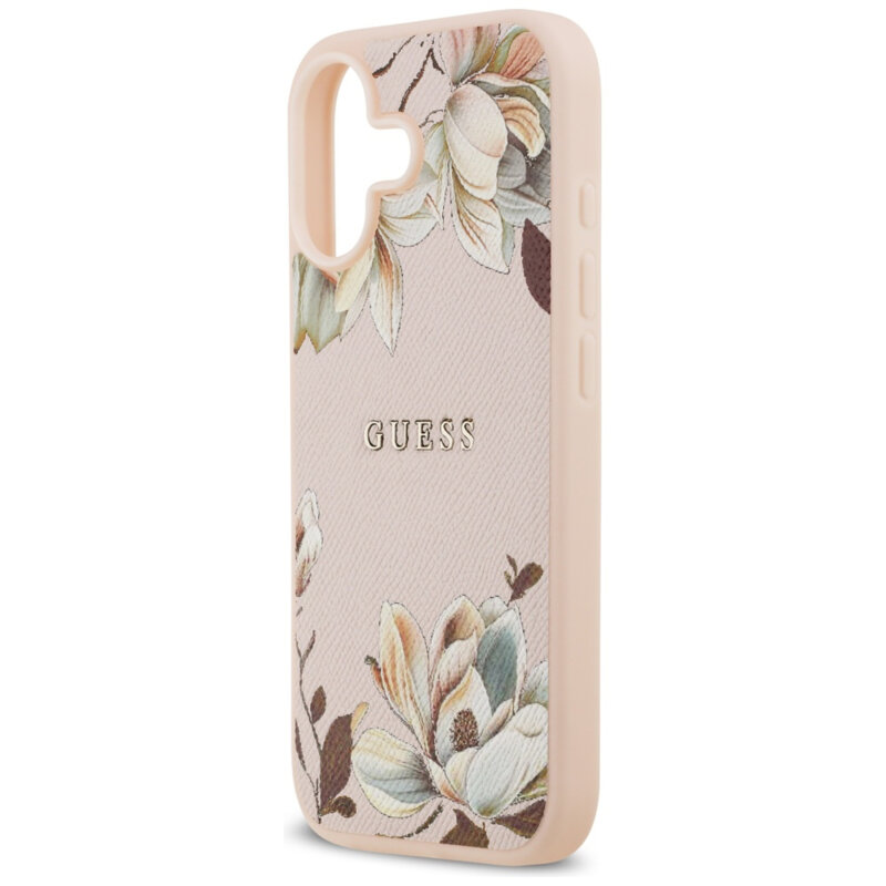 Husa iPhone 17 Guess Grained Flowers MagSafe, roz, GUHMP17SPGNMPLMP