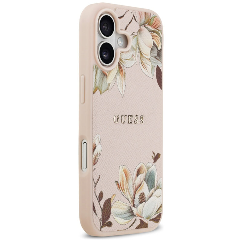 Husa iPhone 17 Guess Grained Flowers MagSafe, roz, GUHMP17SPGNMPLMP