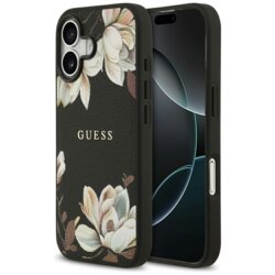 Husa iPhone 17 Guess Grained Flowers MagSafe, negru, GUHMP17SPGNMPLMK