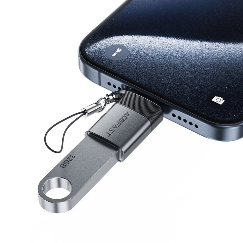 Adaptor OTG USB la tip C, 10Gbps Fast Charge, Acefast, J7, gri