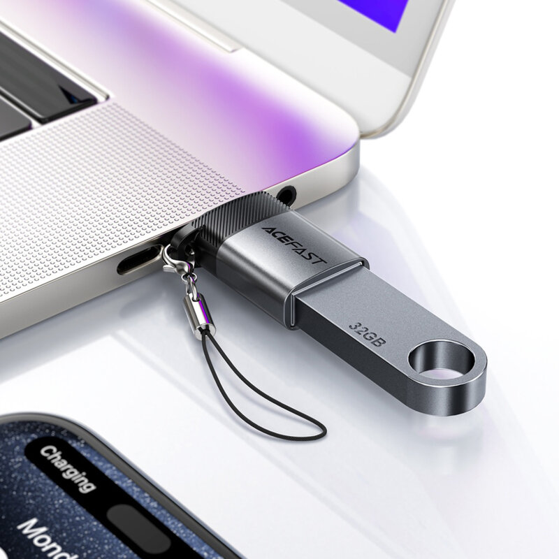 Adaptor OTG USB la tip C, 10Gbps Fast Charge, Acefast, J7, gri