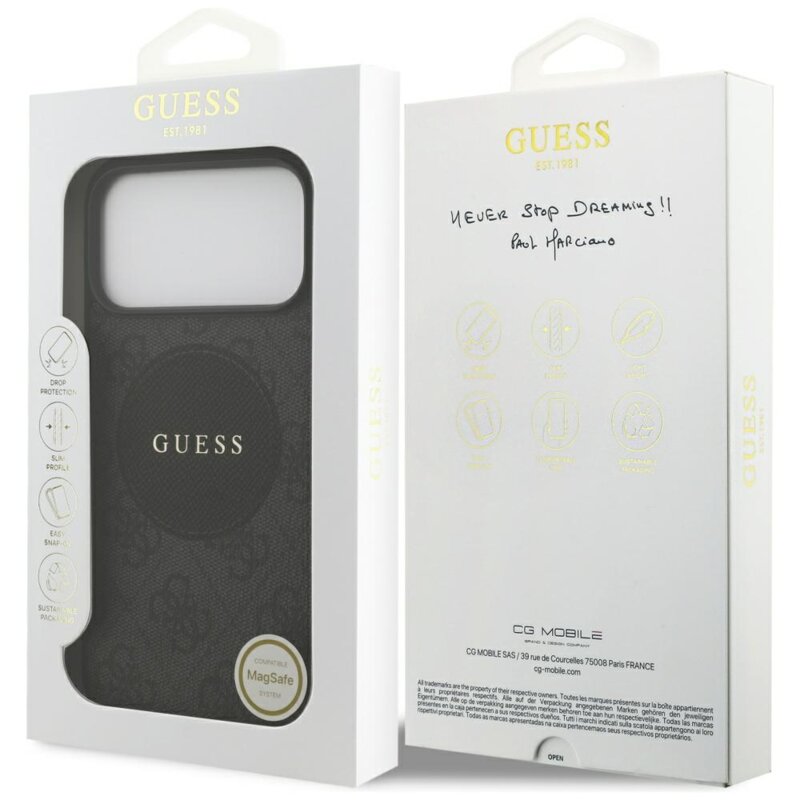 Husa iPhone 17 Pro Guess 4G Circle Classic Logo MagSafe, negru, GUHMP17LP4PGRSGK