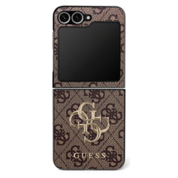 Husa Samsung Galaxy Z Flip7 Guess Leather 4G Metal Logo, maro, GUHCZF74GMGBR