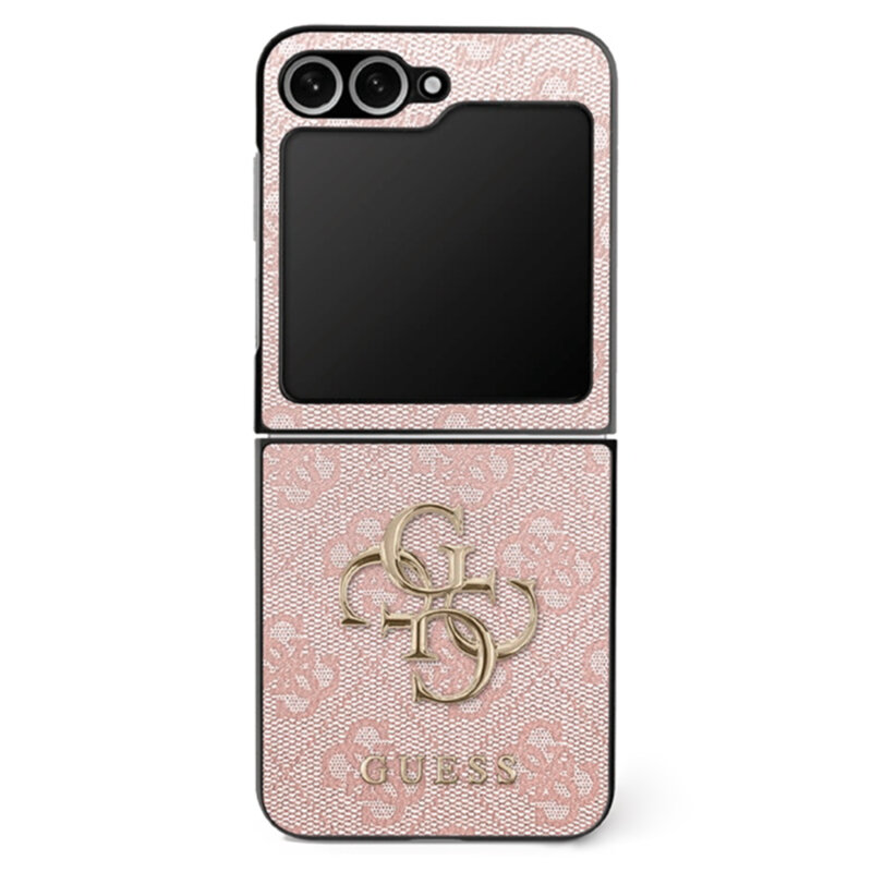 Husa Samsung Galaxy Z Flip7 Guess Leather 4G Metal Logo, roz, GUHCZF74GMGPI
