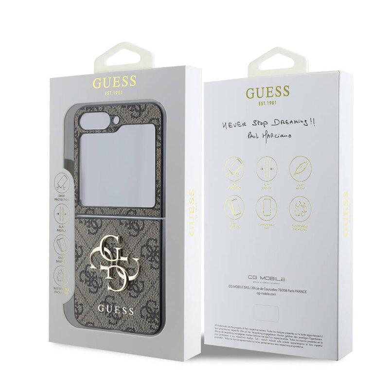 Husa Samsung Galaxy Z Flip7 Guess Leather 4G Metal Logo, roz, GUHCZF74GMGPI