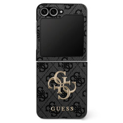 Husa Samsung Galaxy Z Flip7 Guess Leather 4G Metal Logo, negru, GUHCZF74GMGGR