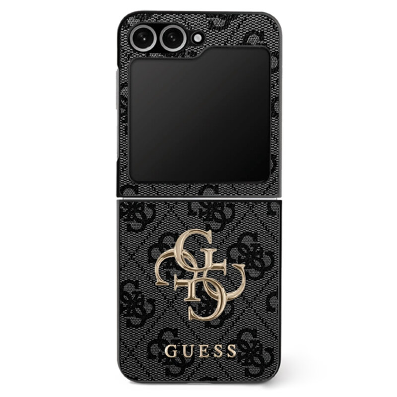 Husa Samsung Galaxy Z Flip7 Guess Leather 4G Metal Logo, negru, GUHCZF74GMGGR