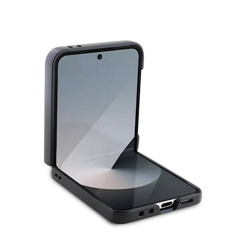 Husa Samsung Galaxy Z Flip7 Guess Leather 4G Metal Logo, negru, GUHCZF74GMGGR