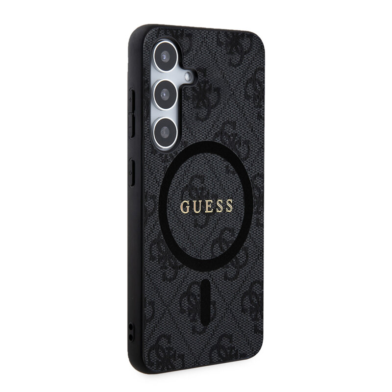 Husa Samsung Galaxy Z Flip7 Guess 4G Collection Leather MagSafe, negru, GUHMZF7P4MSEGCK