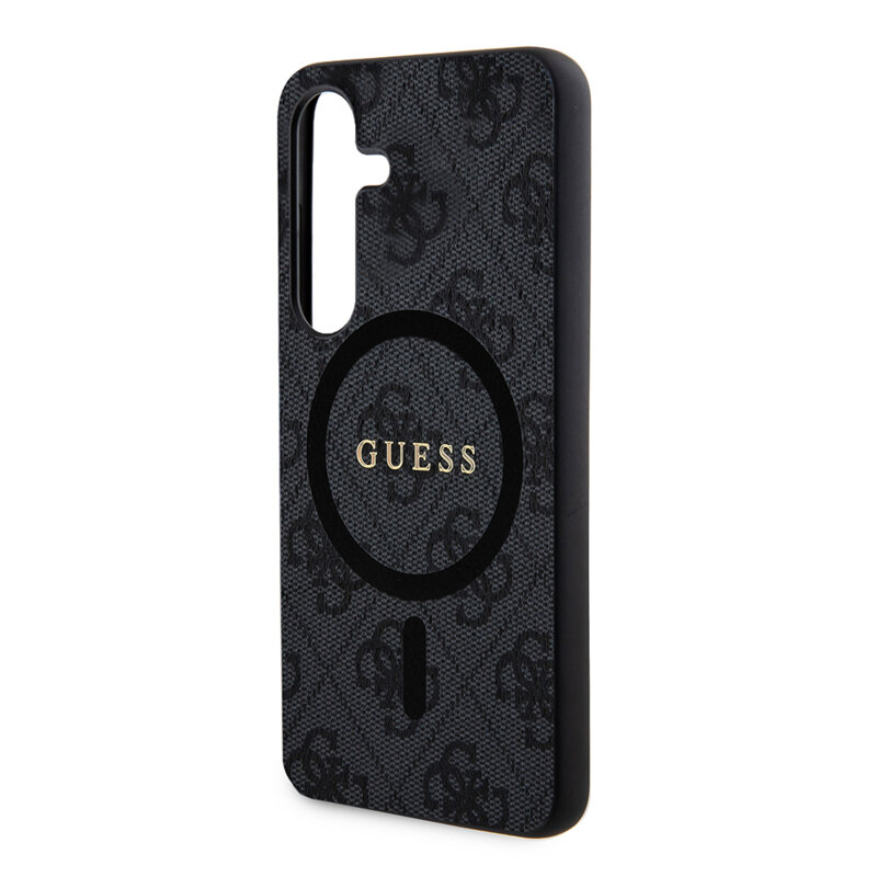 Husa Samsung Galaxy Z Flip7 Guess 4G Collection Leather MagSafe, negru, GUHMZF7P4MSEGCK