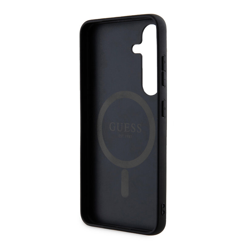 Husa Samsung Galaxy Z Flip7 Guess 4G Collection Leather MagSafe, negru, GUHMZF7P4MSEGCK