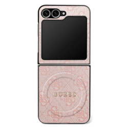 Husa Samsung Galaxy Z Flip7 Guess 4G Collection Leather MagSafe, roz, GUHMZF7P4MSEGCP