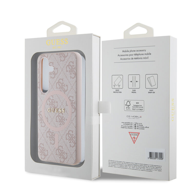 Husa Samsung Galaxy Z Flip7 Guess 4G Collection Leather MagSafe, roz, GUHMZF7P4MSEGCP