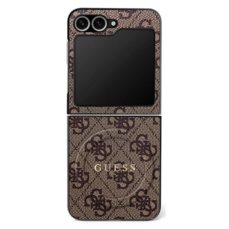 Husa Samsung Galaxy Z Flip7 Guess 4G Collection Leather MagSafe, maro, GUHMZF7P4MSEGCW