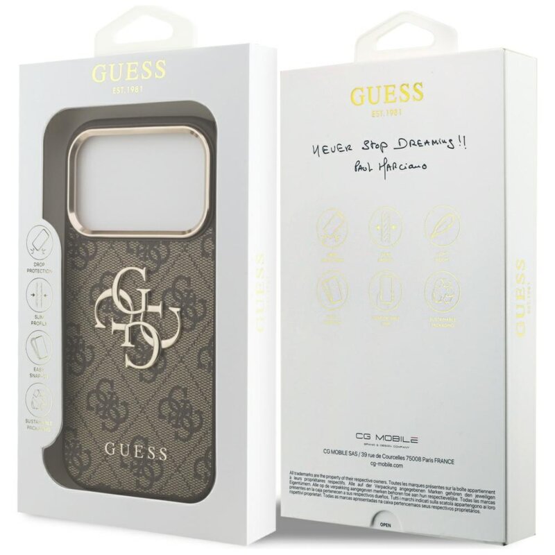 Husa originala Guess iPhone 17 Pro Max Hardcase Big 4G Classic Logo, maro, GUHCP17X4GMGCBR