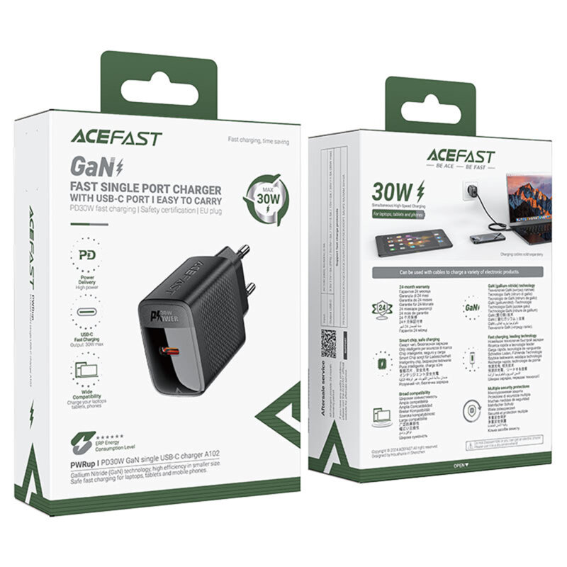 Incarcator GaN Type-C Fast Charge Acefast, A102, 30W, negru
