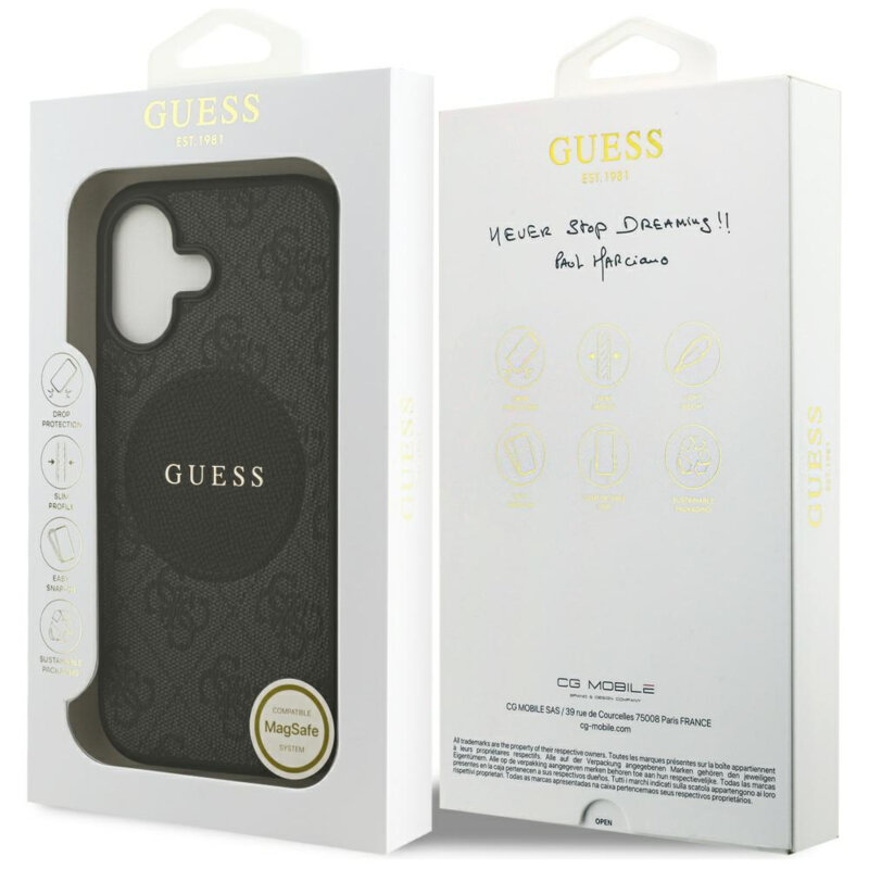 Husa iPhone 17 Guess 4G Circle Classic Logo MagSafe, negru, GUHMP17SP4PGRSGK