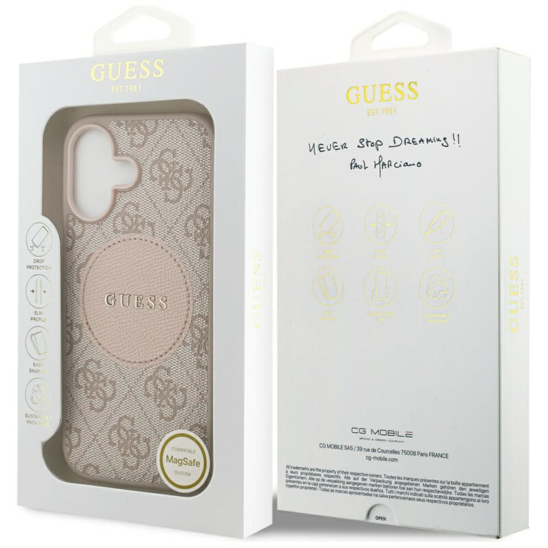 Husa iPhone 17 Guess 4G Circle Classic Logo MagSafe, roz, GUHMP17SP4PGRSGP
