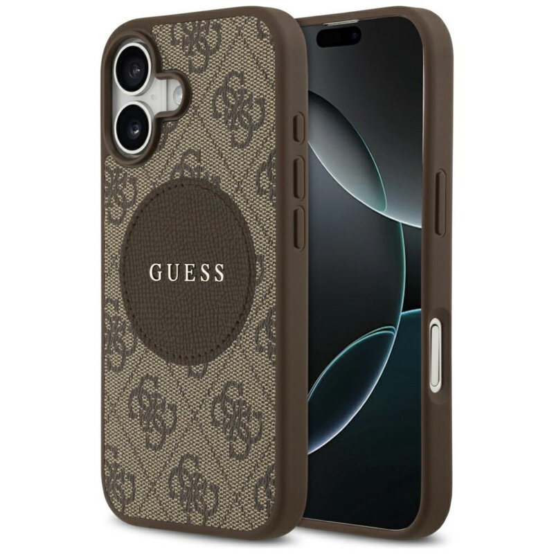 Husa iPhone 17 Guess 4G Circle Classic Logo MagSafe, maro, GUHMP17SP4PGRSGW