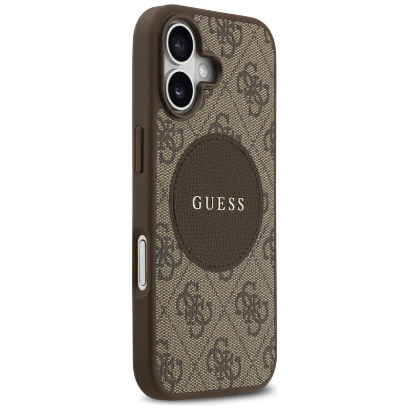 Husa iPhone 17 Guess 4G Circle Classic Logo MagSafe, maro, GUHMP17SP4PGRSGW
