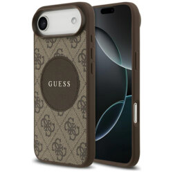 Husa iPhone 17 Air Guess 4G Circle Classic Logo MagSafe, maro, GUHMP17MP4PGRSGW