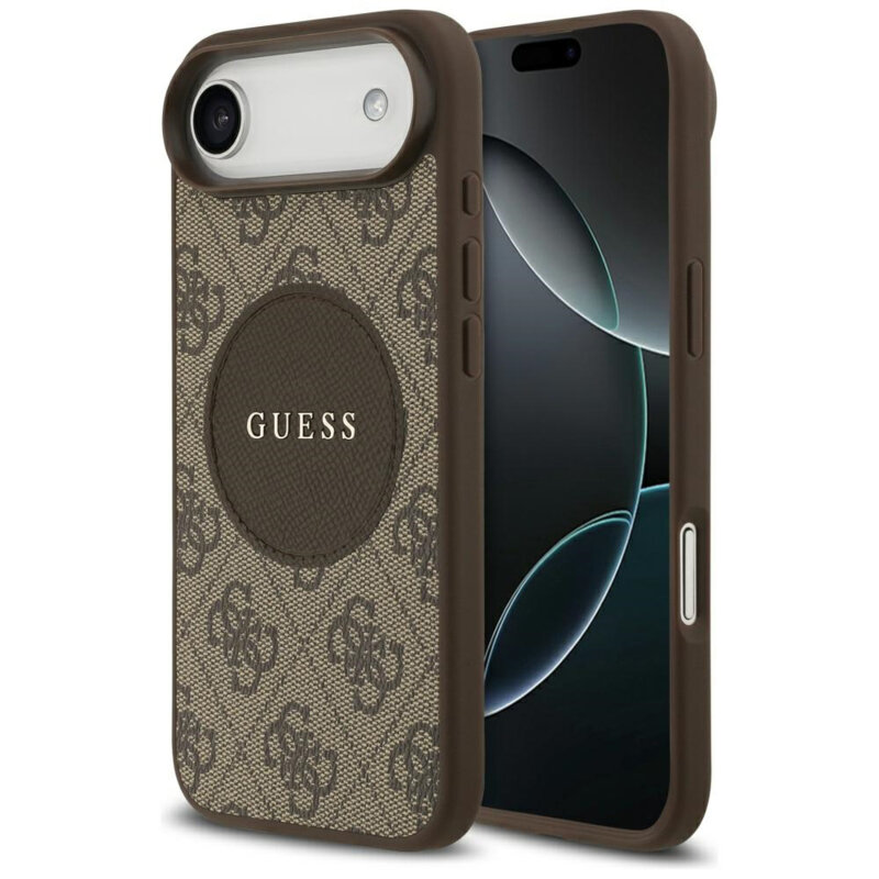 Husa iPhone 17 Air Guess 4G Circle Classic Logo MagSafe, maro, GUHMP17MP4PGRSGW