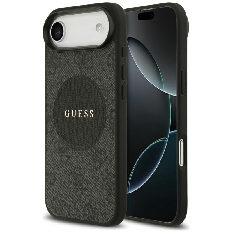 Husa iPhone 17 Air Guess 4G Circle Classic Logo MagSafe, negru, GUHMP17MP4PGRSGK