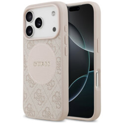 Husa iPhone 17 Pro Guess 4G Circle Classic Logo MagSafe, roz, GUHMP17LP4PGRSGP