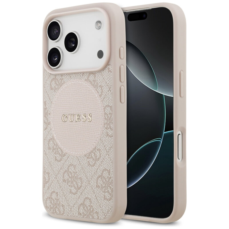 Husa iPhone 17 Pro Guess 4G Circle Classic Logo MagSafe, roz, GUHMP17LP4PGRSGP