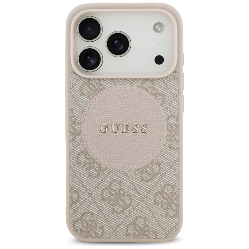 Husa iPhone 17 Pro Guess 4G Circle Classic Logo MagSafe, roz, GUHMP17LP4PGRSGP