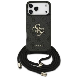 Husa originala Guess iPhone 17 Pro Max Hardcase 4G CBDY Big Logo with Cord Strap, negru, GUHCP17XP4GMGCRK