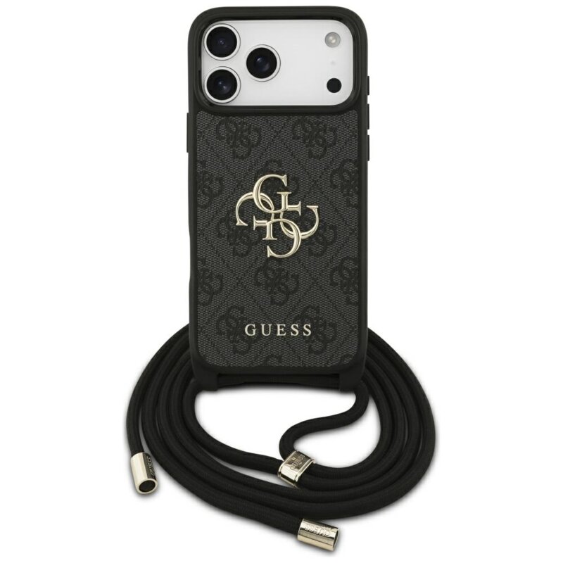 Husa originala Guess iPhone 17 Pro Max Hardcase 4G CBDY Big Logo with Cord Strap, negru, GUHCP17XP4GMGCRK