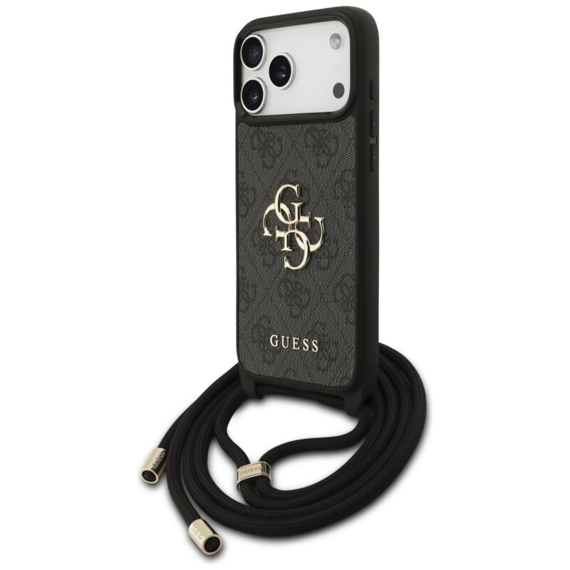 Husa originala Guess iPhone 17 Pro Max Hardcase 4G CBDY Big Logo with Cord Strap, negru, GUHCP17XP4GMGCRK