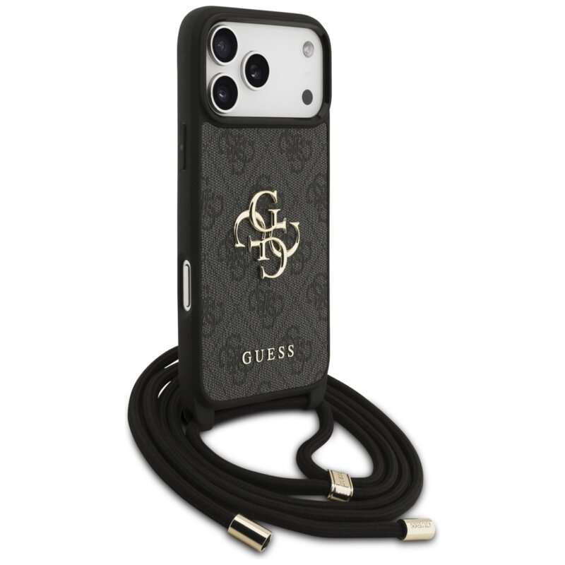 Husa originala Guess iPhone 17 Pro Max Hardcase 4G CBDY Big Logo with Cord Strap, negru, GUHCP17XP4GMGCRK