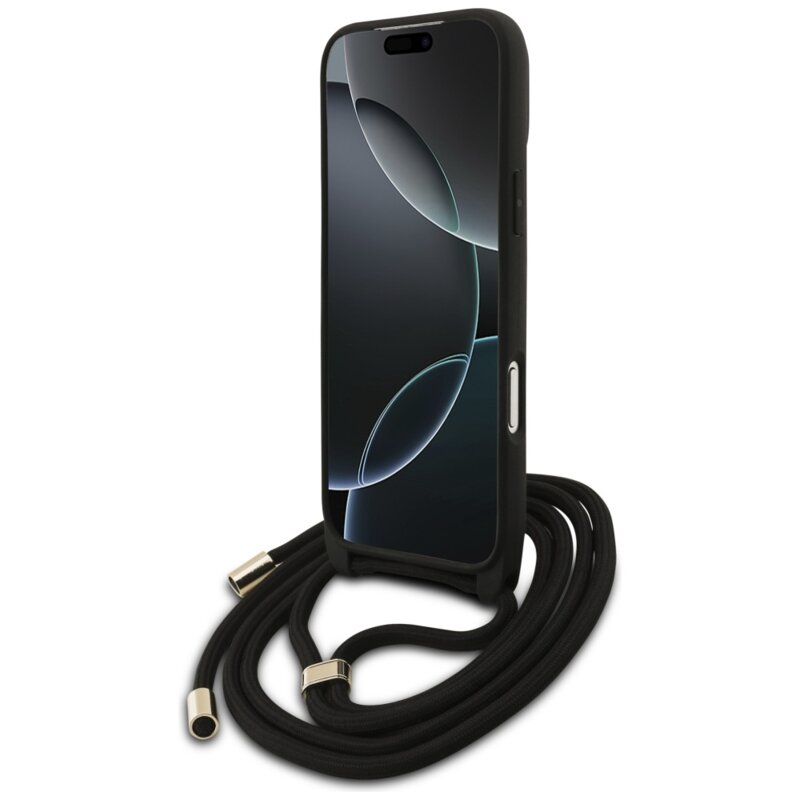 Husa originala Guess iPhone 17 Pro Max Hardcase 4G CBDY Big Logo with Cord Strap, negru, GUHCP17XP4GMGCRK