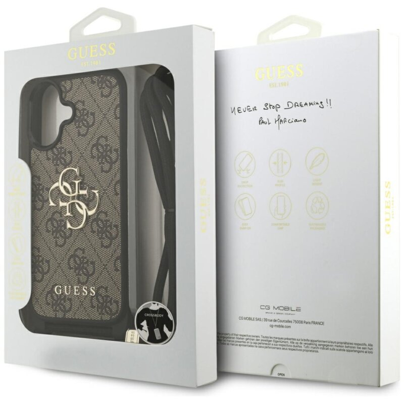 Husa originala Guess iPhone 17 Hardcase 4G CBDY Big Logo with Cord Strap, maro, GUHCP17SP4GMGCRW