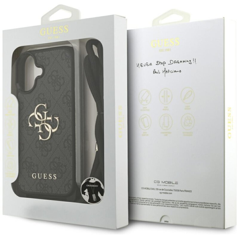 Husa originala Guess iPhone 17 Hardcase 4G CBDY Big Logo with Cord Strap, negru, GUHCP17SP4GMGCRK