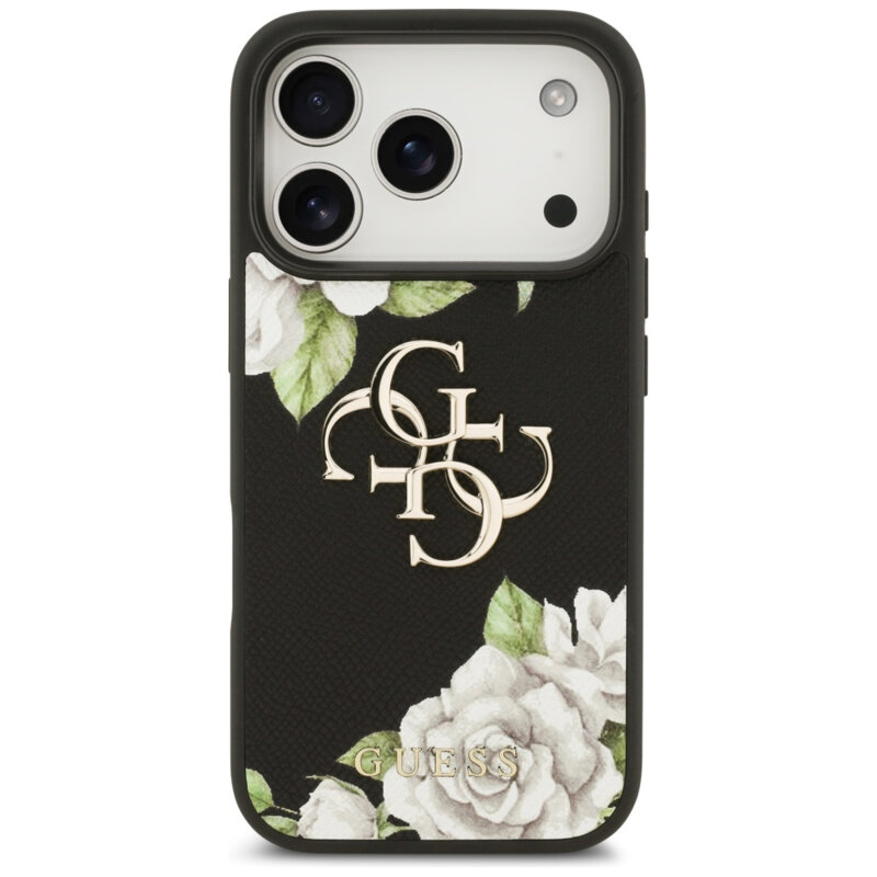 Husa originala Guess iPhone 17 Pro Hardcase 4G Grained Roses Big Logo, negru, GUHCP17LPGROP4MK