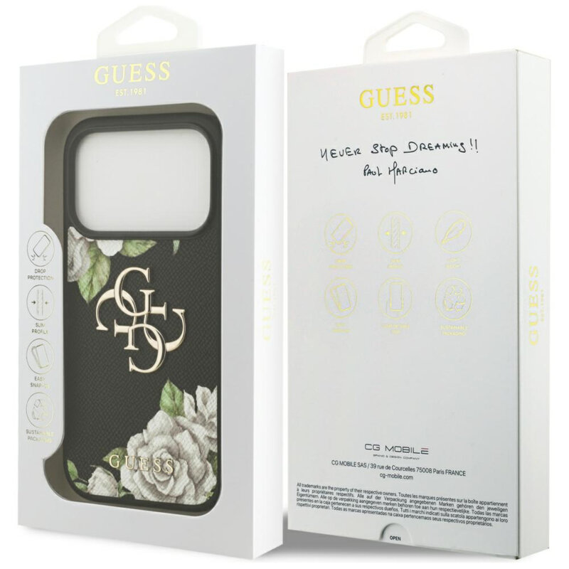 Husa originala Guess iPhone 17 Pro Hardcase 4G Grained Roses Big Logo, negru, GUHCP17LPGROP4MK