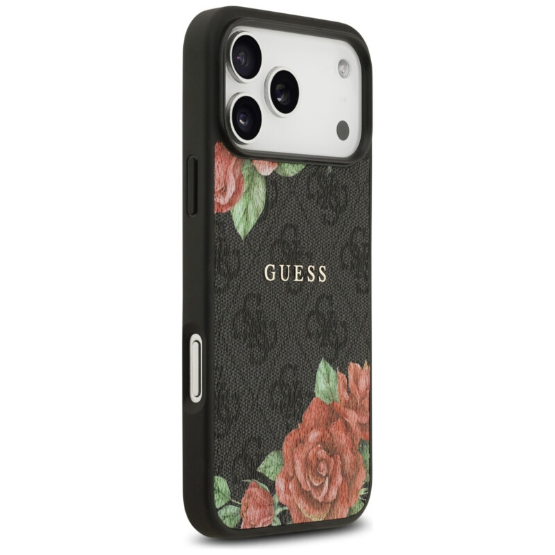 Husa originala Guess iPhone 17 Pro Hardcase 4G Flowers Print MagSafe, negru, GUHMP17LP4ROPEMCK