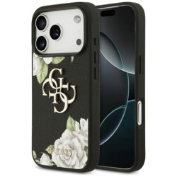 Husa originala Guess iPhone 17 Pro Max Hardcase 4G Grained Roses Big Logo, negru, GUHCP17XPGROP4MK