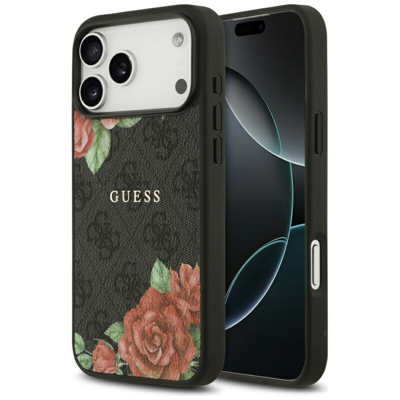 Husa originala Guess iPhone 17 Pro Max Hardcase 4G Flowers Print MagSafe, negru, GUHMP17XP4ROPEMCK