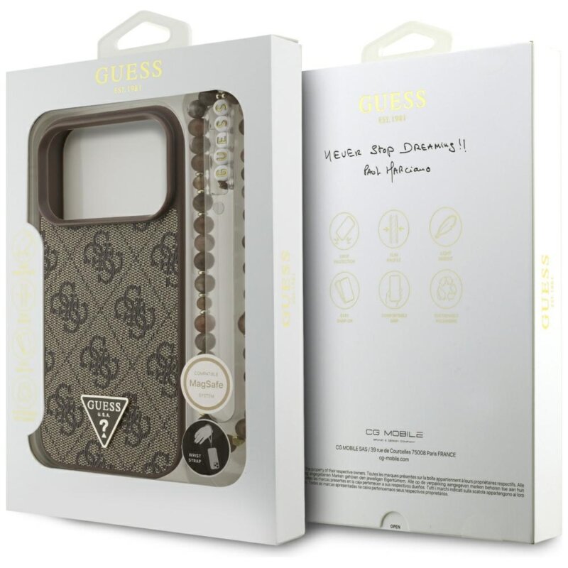 Husa originala Guess iPhone 17 Pro Hardcase 4G Triangle Logo MagSafe with Pearl Strap, maro, GUHMP17LP4TSDPPSW