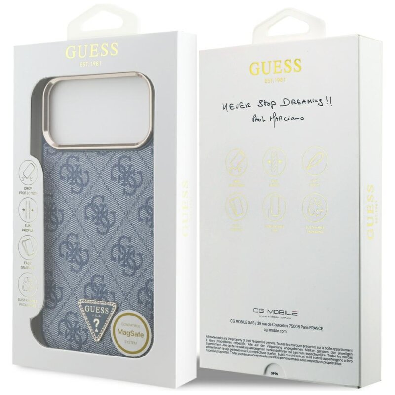 Husa originala Guess iPhone 17 Pro Hardcase 4G Triangle Logo MagSafe, albastru, GUHMP17LP4GTDGMB