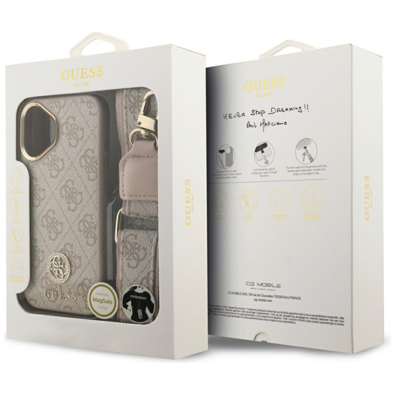 Husa originala Guess iPhone 17 Hardcase 4G Strass Logo & Big Strap, roz, GUHMP17SP4G4DCSP