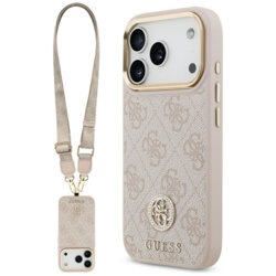Husa originala Guess iPhone 17 Pro Max Hardcase 4G Strass Logo & Big Strap, roz, GUHMP17XP4G4DCSP