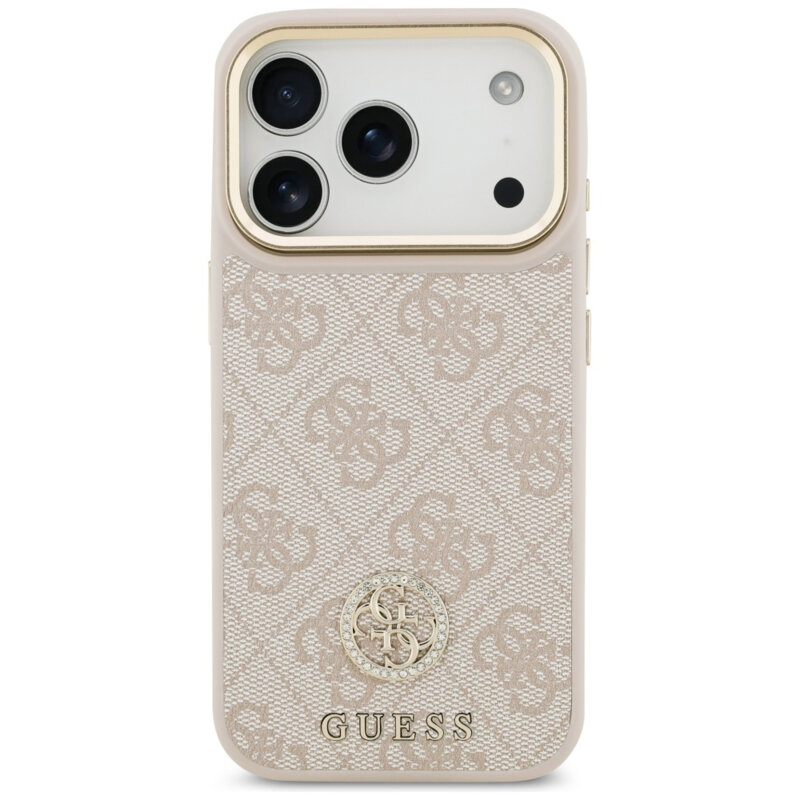 Husa originala Guess iPhone 17 Pro Max Hardcase 4G Strass Logo & Big Strap, roz, GUHMP17XP4G4DCSP