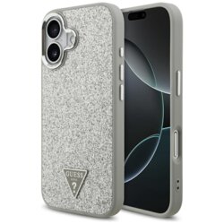 Husa Guess Glitter Triangle Logo MagSafe iPhone 17 cu sclipici, argintiu, GUHMP17SPFGTSCMS